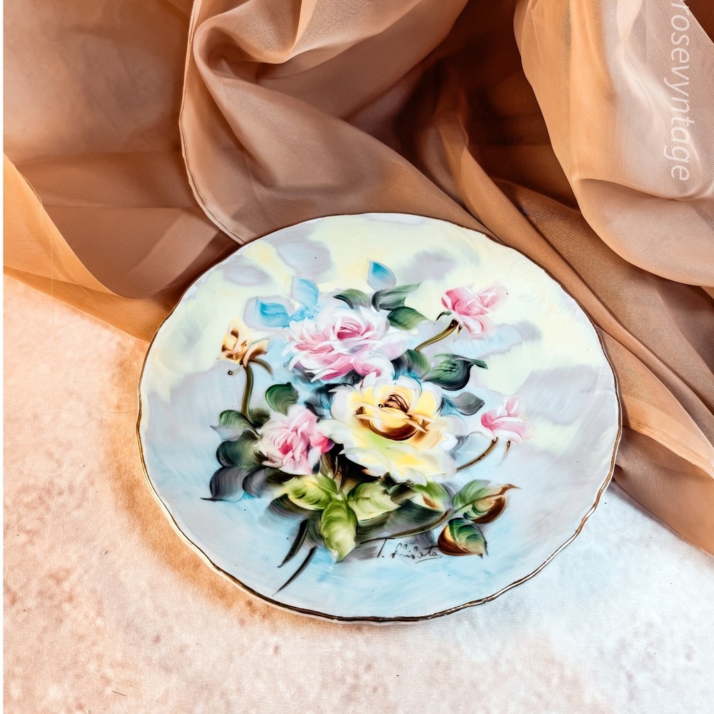 Floral Signed Plate by Artist T. Shibata